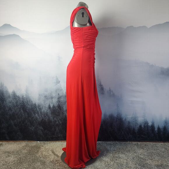 Calvin Klein Ruched Sleeveless Red A-Symmetrical Evening Gown Dress | Women's 8 - Picture 11 of 15